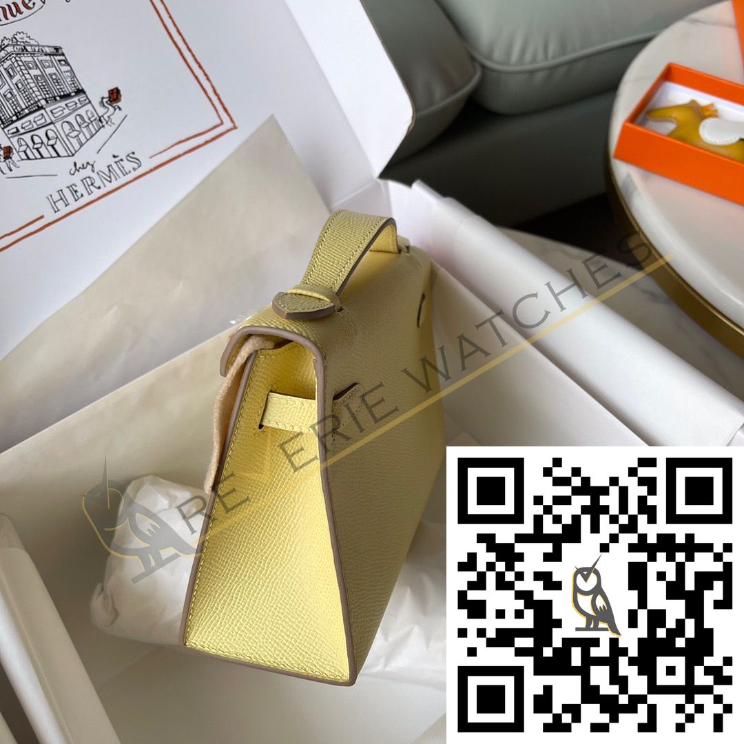 Hermes Kelly Pochette Handmade Bag In Jaune Poussin Epsom Calfskin - Image 5